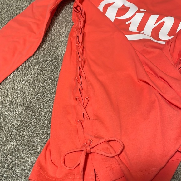 Ladies Pink Victoria Secret long sleeve orange draw string sides top Sz XS - Picture 7 of 13